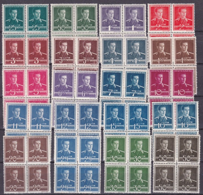 Romania 1944 regele MIHAI MI 797-816 in bloc de 4 MNH