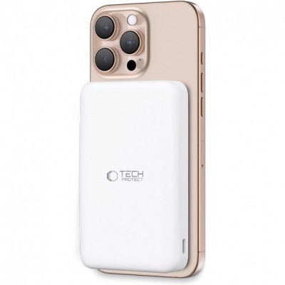 Baterie Externa Wireless Tech-Protect PB24 LifeMag, 10000mAh, 15W, PD + FQI, 1 x QI - 1 x USB-A - 1 x USB-C, Alba foto