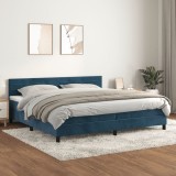 Cumpara ieftin Pat box spring cu saltea, albastru &icirc;nchis, 200x200 cm, catifea