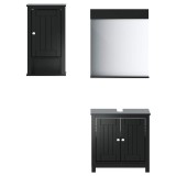 Set mobilier baie, 3 piese, &bdquo;BERG&rdquo; , negru, lemn masiv de pin