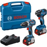 Bosch GDR 18V-200 + GSR 18 V-EC + GBA + GAL 18V-40 - Masina de insurubat cu impact 200 Nm M6-M16 + Masina de gaurit si insurubat 60 Nm + Set 2 acumula