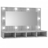 Dulap cu oglindă și LED, gri sonoma, 90x31,5x62 cm