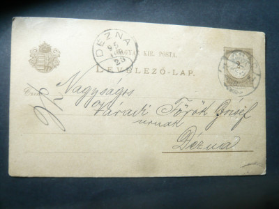 Carte Postala 1895 circulata Arad - Dezna , marca fixa 2kr foto