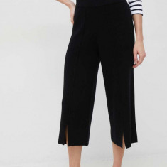 Dkny pantaloni de lana femei, culoarea negru, lat, high waist