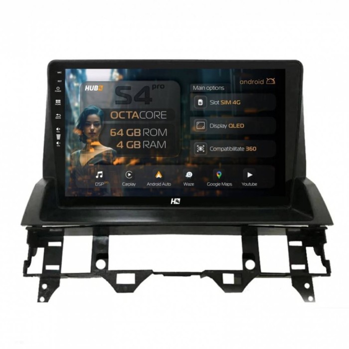 Navigatie Mazda 6 (2002-2008) 4GB RAM Android 13 Octacore Slot Sim 4G DSP GPS Wi-FI Carplay Android Auto USB Bluetooth Waze Touchscreen 10.1 inch