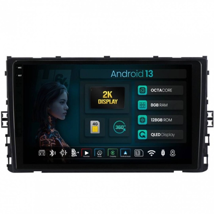Navigatie 2K Volkswagen Polo (2018+) 8GB RAM Android 13 Octacore Slot Sim 4G DSP GPS Wi-FI Carplay Android Auto USB Bluetooth Waze Touchscreen 9.5 Inc