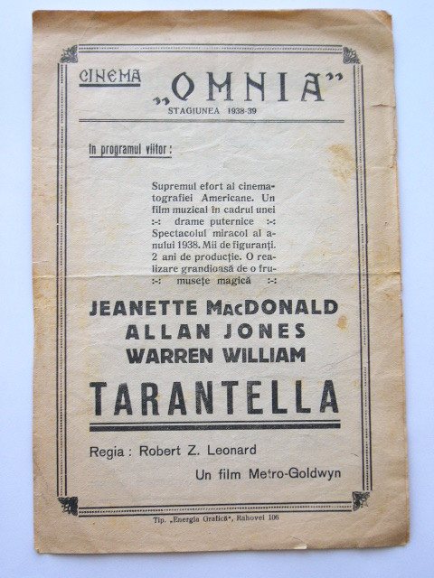 M3 C18 - Program cinematograf - Cinema Omnia - anii 1930