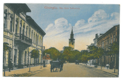 4684 - GIURGIU, street &amp;amp; Firemen Tower, Romania - old postcard - unused foto
