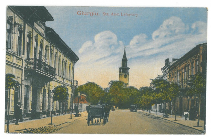 4684 - GIURGIU, street &amp; Firemen Tower, Romania - old postcard - unused