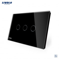 Intrerupator triplu wireless cu touch Livolo din sticla &amp;amp;#8211; standard italian, Negru foto