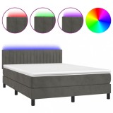 Cumpara ieftin Pat cu arcuri, saltea si LED, gri inchis, 140x190 cm, catifea