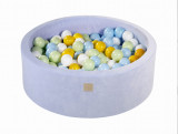 Cumpara ieftin Piscina uscata cu 200 de bile (Verde deschis, baby blue, alb, galben) MeowBaby , 90x30 cm, Catifea Baby Blue