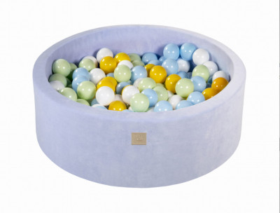 Piscina uscata cu 200 de bile (Verde deschis, baby blue, alb, galben) MeowBaby , 90x30 cm, Catifea Baby Blue foto