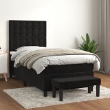 vidaXL Pat box spring cu saltea, negru, 90x190 cm, catifea 3138057