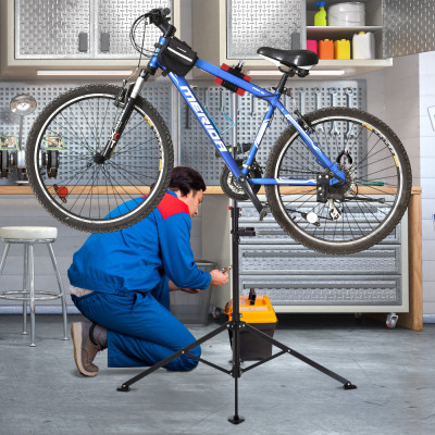 HOMCOM suport reparare bicicleta 75x75x100-160cm, negru foto