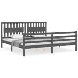 Cumpara ieftin Cadru pat cu tablie 200x200 cm, gri, lemn masiv