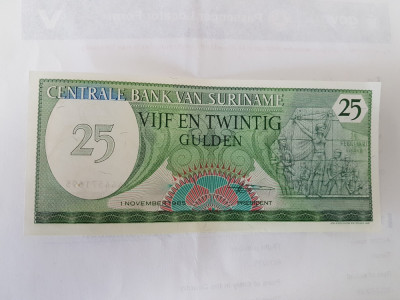 Surinam 25 Gulden 1985 Noua foto