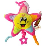Jucarie Muzicala Bebe Stea Roz, Plus, 26cm, Tragere Ata, Calmanta, Agatatoare Patut/Carucior