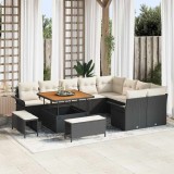 VidaXL Set de canapele pentru grădină , 12 piese, cu perne negre din rattan poly și acacia.