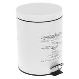 Cos de Gunoi Metalic, Capacitate 5L, Culoare Alb, Imprimeu Negru, Maner si Pedala Metalica, Oem