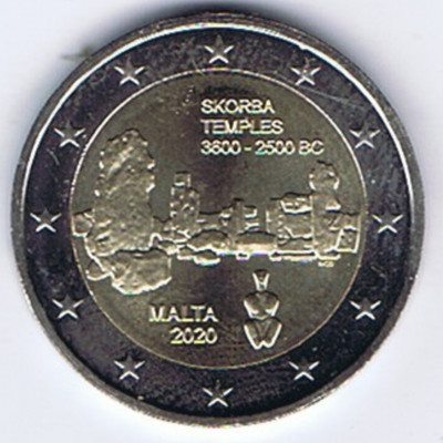 moneda 2 euro comemorativa MALTA 2020_Templul Skorba, UNC foto