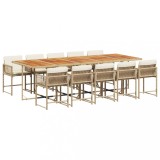 Set mobilier de gradina cu perne, 11 piese, bej, poliratan