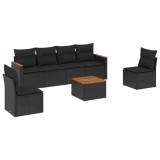 Cumpara ieftin Set canapele de gradina cu perne, 7 piese, negru, poliratan