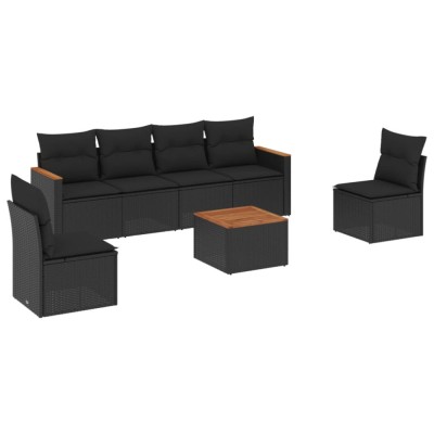 Set canapele de gradina cu perne, 7 piese, negru, poliratan foto