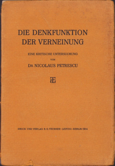 HST C3322 Die Denkfunktion der Verneinung von dr. Nicolaus Petrescu, 1914