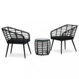 VidaXL Set mobilier de bistro, 3 piese, negru, poliratan