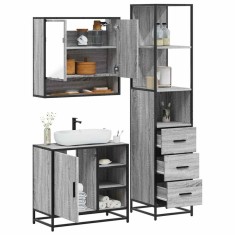 Set mobilier de baie, 3 piese, gri sonoma, lemn prelucrat foto
