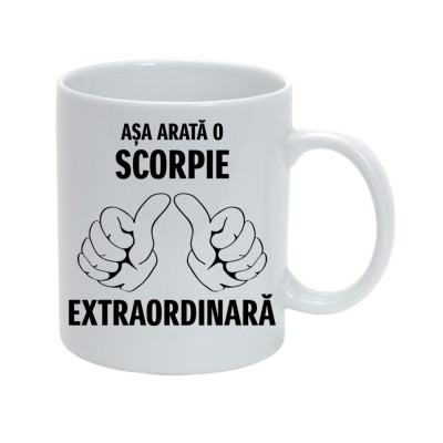 Cana alba personalizata &amp;quot;Asa arata o scorpie extraordinara&amp;quot;, INOVATIX&amp;reg;. 330ml foto