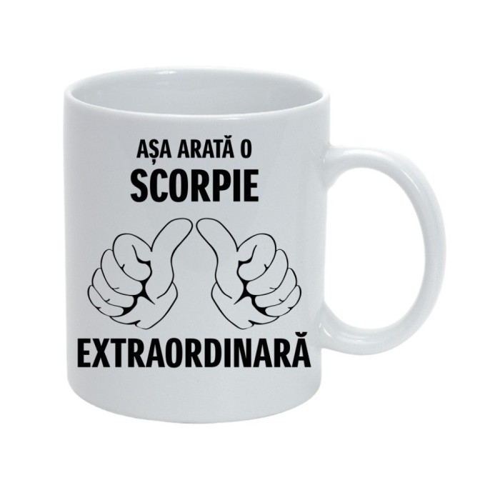 Cana alba personalizata &quot;Asa arata o scorpie extraordinara&quot;, INOVATIX&reg;. 330ml