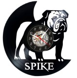 Ceas de Perete Bulldog Englez Disc Vinil Negru 30cm Cadran Skeleton Mecanism Quartz Silentios