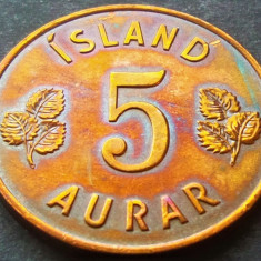 Moneda 5 AURAR - ISLANDA, anul 1966 *cod 2486 - MODELUL MARE = MAI RARA!