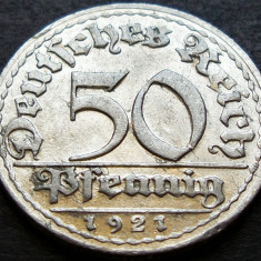 Moneda istorica 50 PFENNIG - IMPERIUL GERMAN, anul 1921 *cod 2409 B - litera D