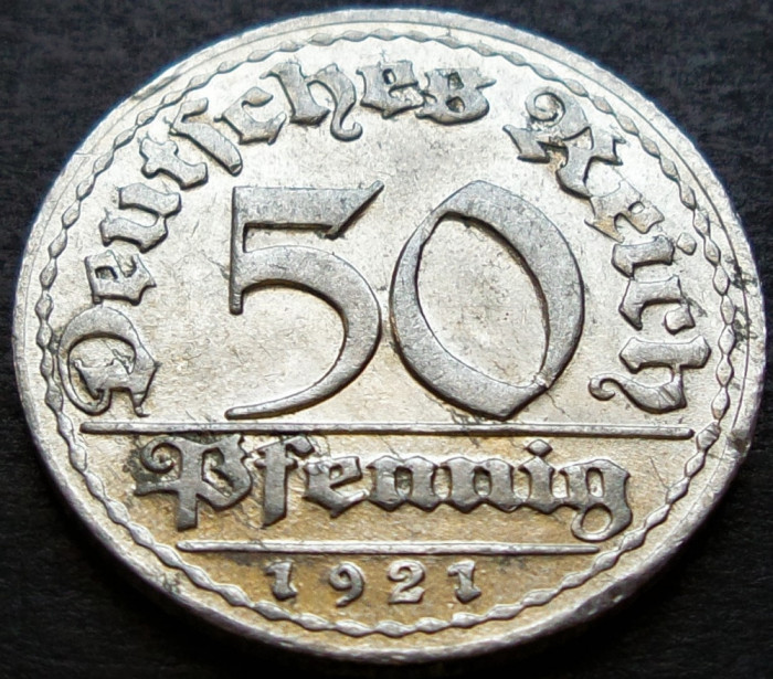 Moneda istorica 50 PFENNIG - IMPERIUL GERMAN, anul 1921 *cod 2409 B - litera D