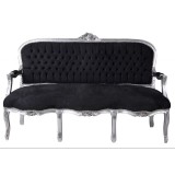 Sofa trei locuri lemn masiv argintiu tapiterie catifea neagra canapea baroc interioare sofisticate sculptata manual