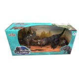 Set 4 dinozauri - T-Rex, Velociraptor, Parasaurolophus si pui de Triceratops, Mramiz