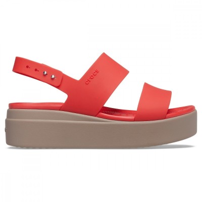 Sandale Crocs Brooklyn Low Wedge Roșu - Flame/Mushroom foto