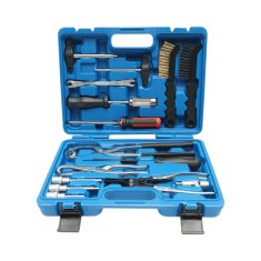 Trusa montare/demontare saboti, tamburi, placute si discuri frana Breckner Germany cu clesti, perii otel/alma, unelte arcuri frana, mufe 9.5 mm si