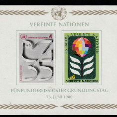 Natiunile Unite Vienna-1980-Aniv.35 ani,UNO,dantelat,bloc de 2,MNH,Mi.Bl.1