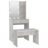 Set masuta de toaleta cu LED, gri beton, lemn prelucrat