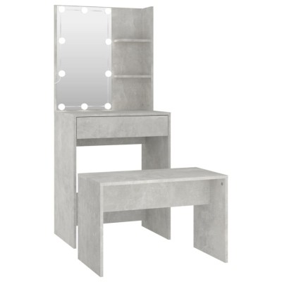 Set masuta de toaleta cu LED, gri beton, lemn prelucrat foto