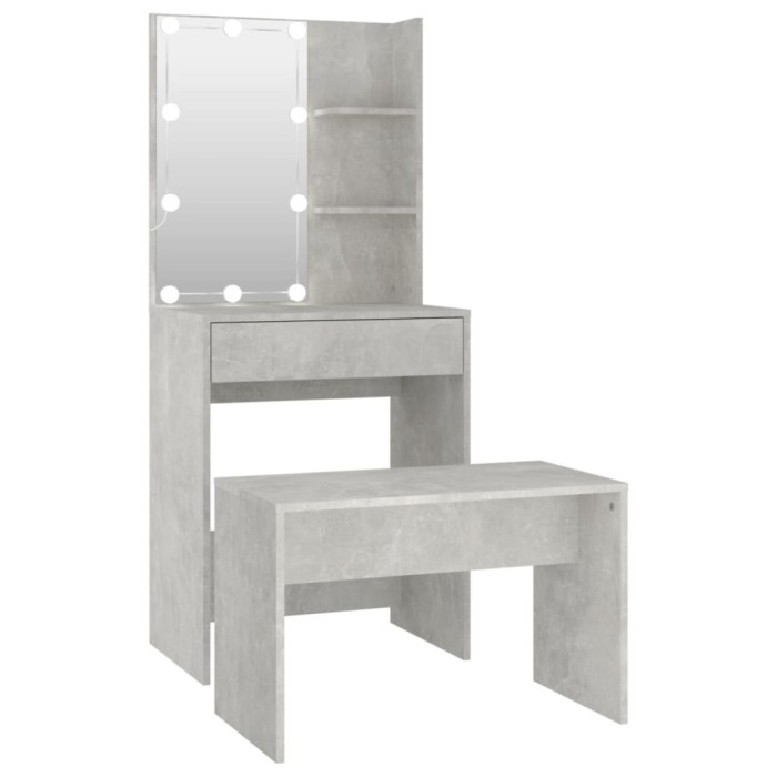 Set masuta de toaleta cu LED, gri beton, lemn prelucrat