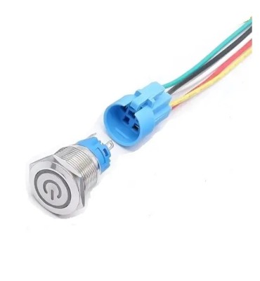 Intrerupator buton LED verde SW 2 OFF-(ON) fara retinere metal 16mm 12-24V foto