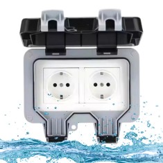 Priza Dubla exterior impermeabilaIP66, protectie completa apa si praf, montaj usor, corp durabil ABS-PC, capac blocabil, siguranta certificata