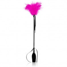 Secret play Riding Crop Black bici din piele ecvestru cu accesoriu de pene Fuchsia 52 cm