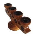 Suport decorativ din lemn masiv pentru 4 lumanari &ndash; finisaj lacuit, design rustic