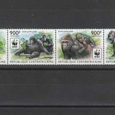 Republica Centrafricana 2015-Fauna,WWF,Maimute,Gorile,serie 4 val,MNH,Mi.5460-63